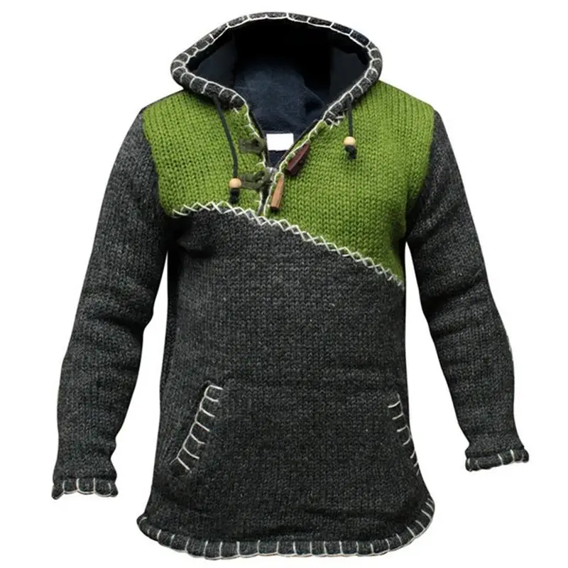Men's Hooded Sweater Autumn And Winter New Thickening Fashion Trend Color Contrast Design Casual Sweater