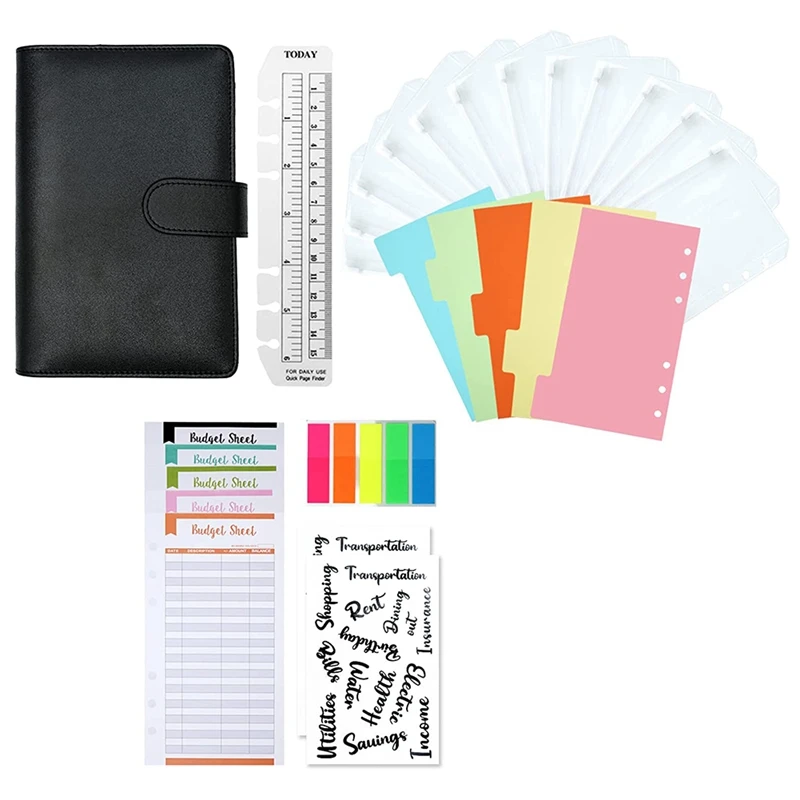 

Блокнот формата А6 на кольцах 34 шт., планировщик бюджет, блокнот на 6 отверстий с карманами для бумаг, бюджетные листы