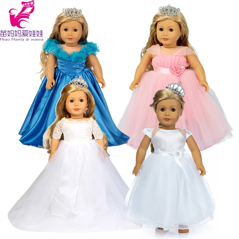 18 Inch Girl Doll White Pink Wedding Dress with Crown for 43cm Born Baby Doll Hood Coat for 18" American Og Girl Doll Clothes