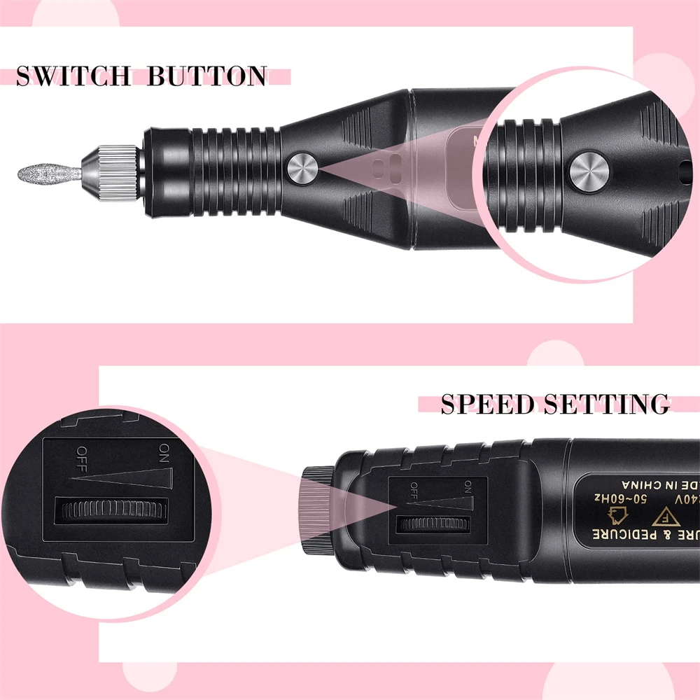 YIKOOLIN Nail Art Drill Kit File Professional Electric Manicure Pedicure Drill Sander Pen Nail Art Grinder with Sanding Bits 2