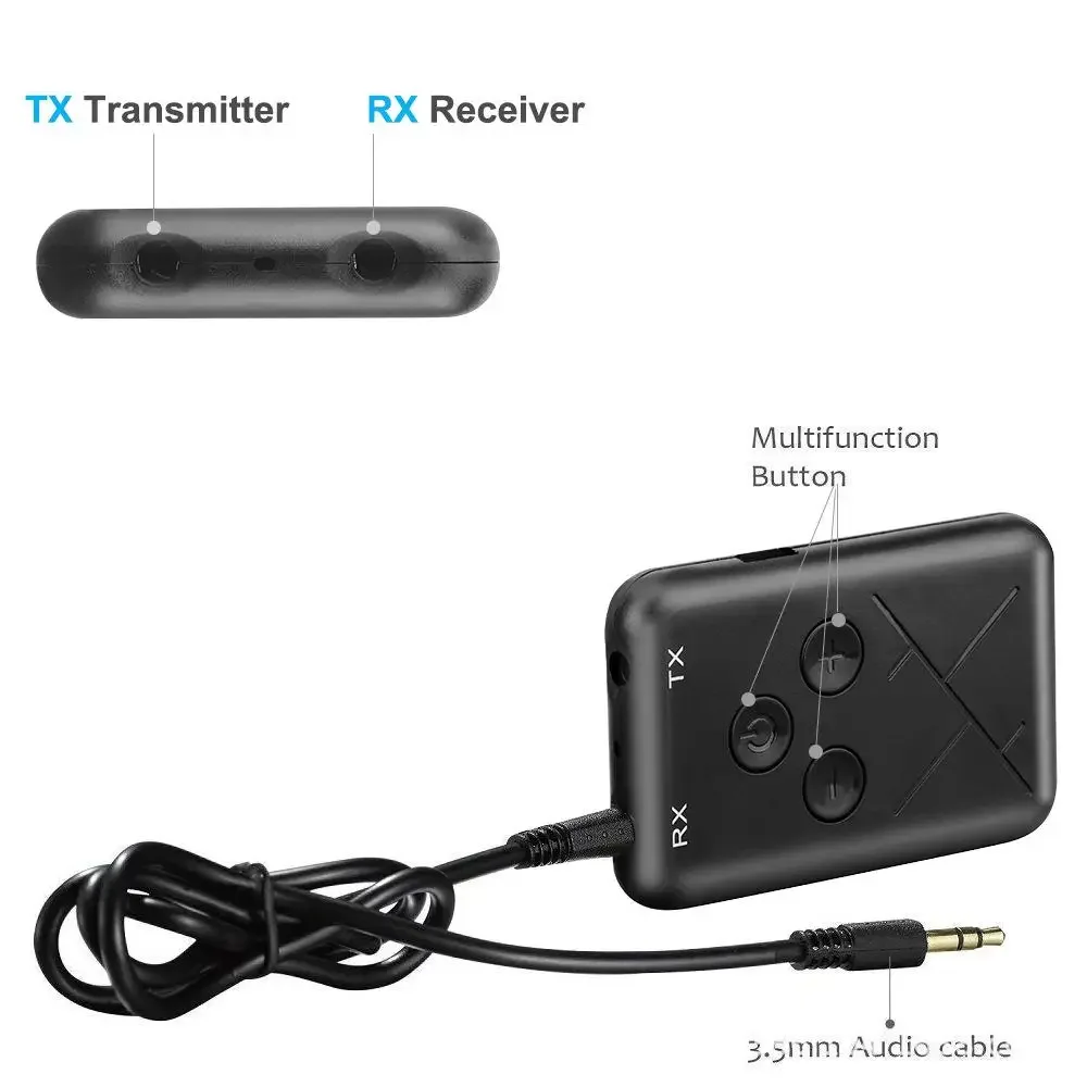 Adaptateur Bluetooth Voiture Aux 3,5mm Jack,Bluetooth V5.1 RX TX