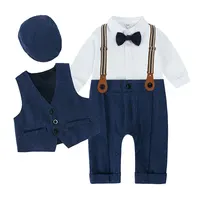 Vêtements de Style anglais pour bébé garçon, en coton, à manches longues, haut et bas, chapeau, gilet, 4 pièces, vêtements d'automne pour enfants de 1 à 3 ans 4