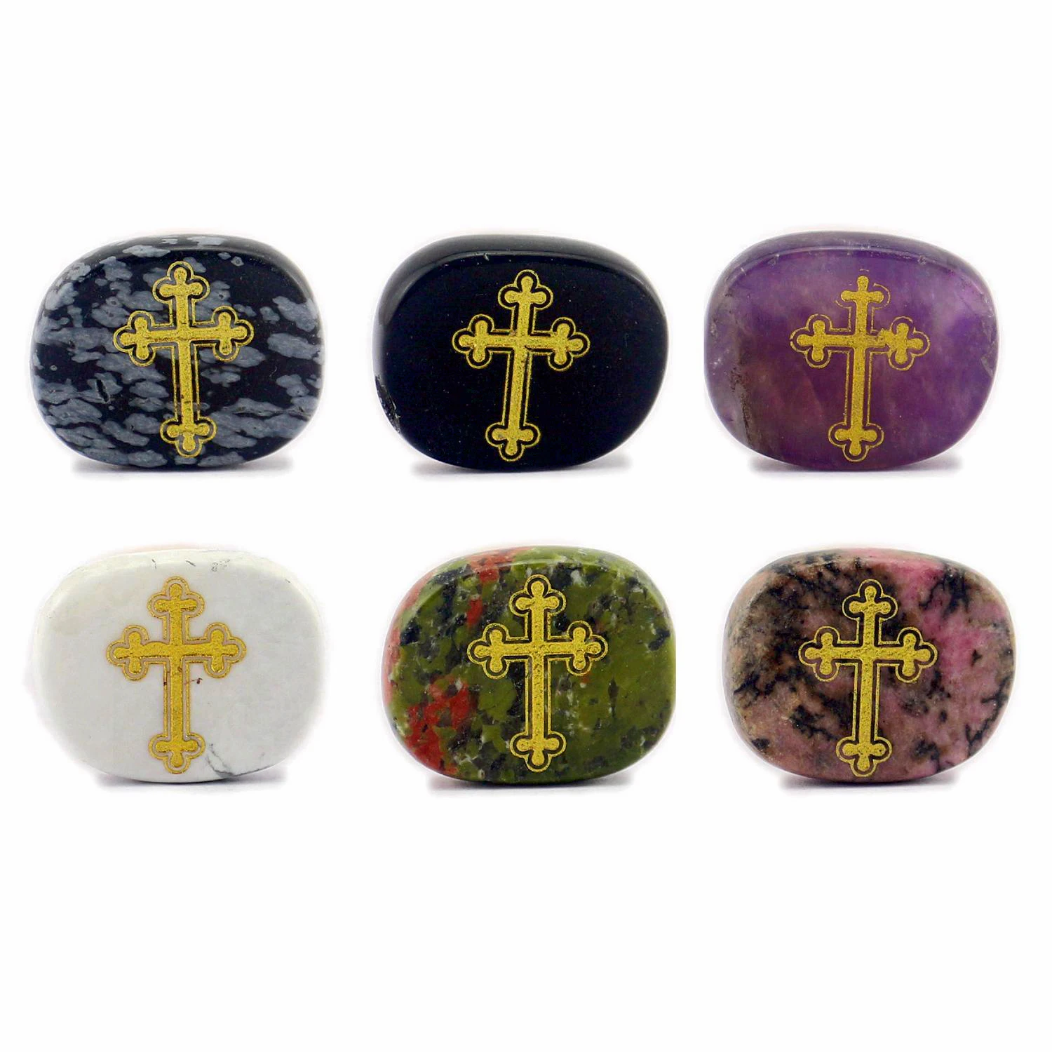 Natural Crystal Western Religious Double sided Cross Symbol Pattern Oval Healing Stone Office Home Decoration Crafts Craft Gifts small gift antique car ornaments flower pattern retro chinese style sachet embroidery bag jewelry bag bedroom decoration