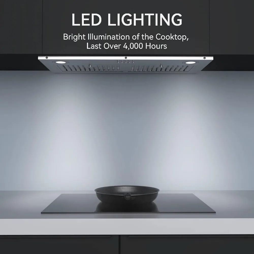 30 inch Built-in/Insert Range Hood, 600 CFM 3 Speed Vent Hood, Ducted/Ductless Convertible, Stainless Steel Range Hoods