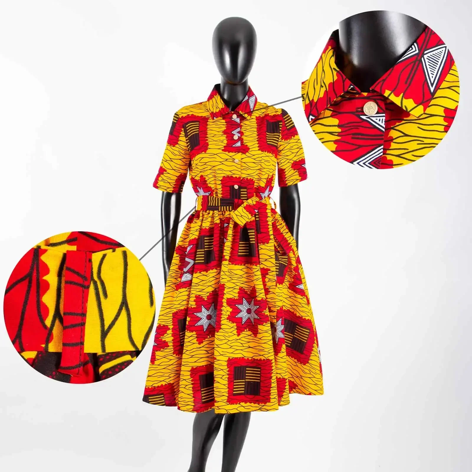 African Dresses for Women Short Sleeve V-neck High Waist Ankara Fabric Print Formal Dress Pure Cotton Bazin Riche Dress S072 african dress kaftan dress