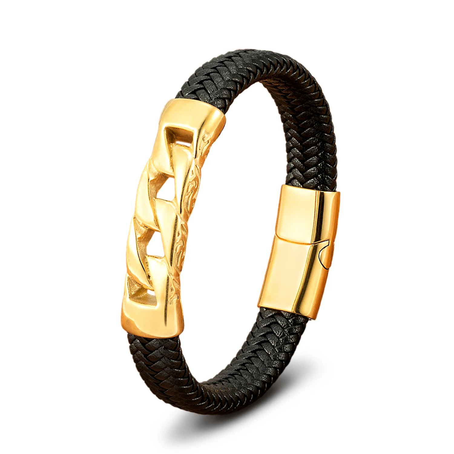 TYO Herren-Armbänder aus Edelstahl, Gold und Stahl, echtes Ledermaterial, Nischen- und minimalistisches Design, Geschenk für Männer – Detail 12