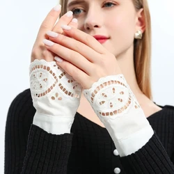Detachable Sleeves Cuffs Hollow Flower Sleeve Fake Cuffs Women Lace Thin Pleated Flare Sleeve False Cuffs Wristband