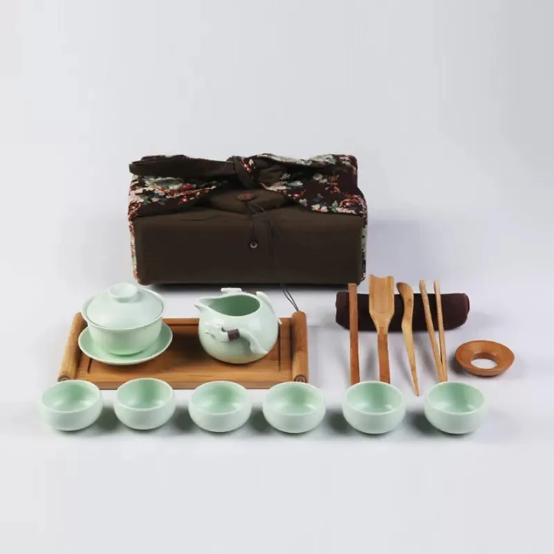 

Mini Portable Kung Fu Tea Set Travel Bamboo Tea Tay Cups Teapot Bag Cozies Set
