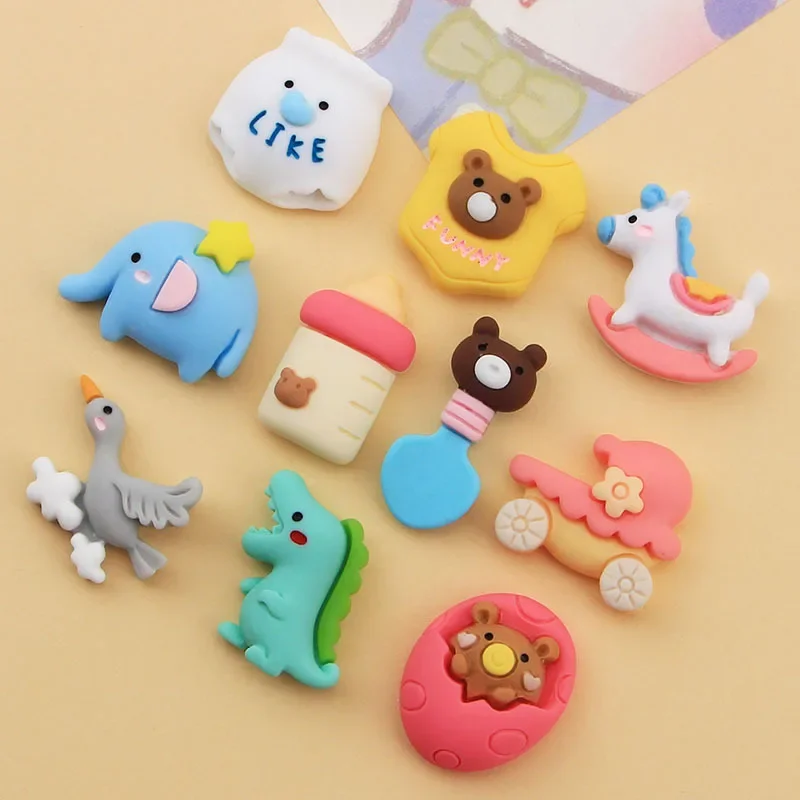 

2 Pcs Resin Cartoon Trojan Dinosaur Duck DIY Creamy Rubber Accessories Mobile Phone Case Refrigerator Sticker Doll House Props