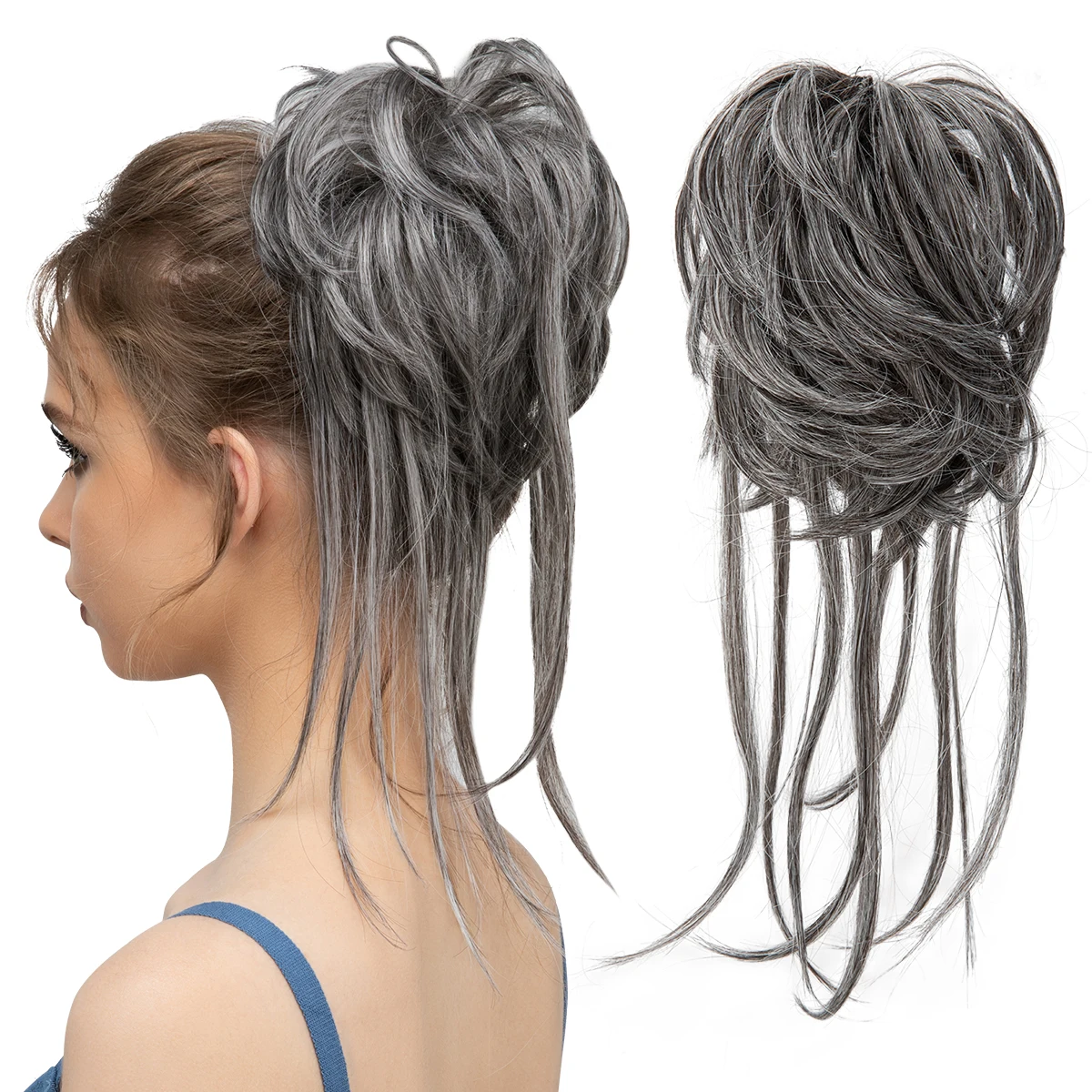 Synthetic Elastic Curly Messy Bun Hairpiece Scrunchie - Black, Blonde, Brown Natural Faux Hair Chignon Band Updo