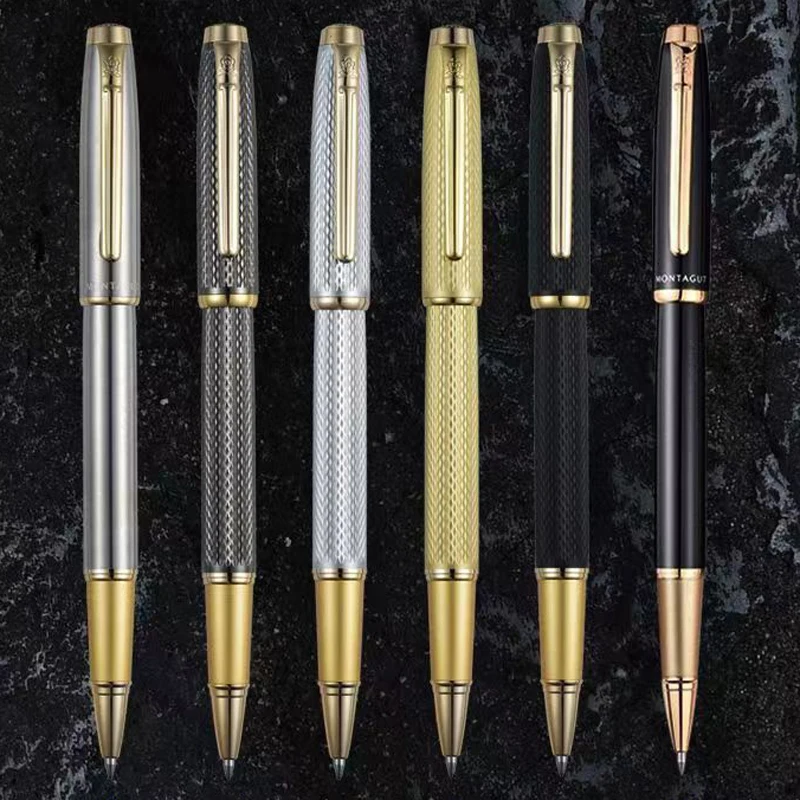 Montagut Multicolor For Choice Golden Trim Iridium Roller Ball Pen High Grade Stationery Writing Pen With Gift Box New montagut celluloid mini style fountain pen koi fish pocket size golden clip iridium fine nib 0 5mm various color for choice