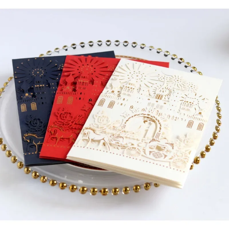New 3D Romantic Castle Wedding Invitations Card Greeting Cards Set Creative Postcard Party Festival Gifts Girl Decorations