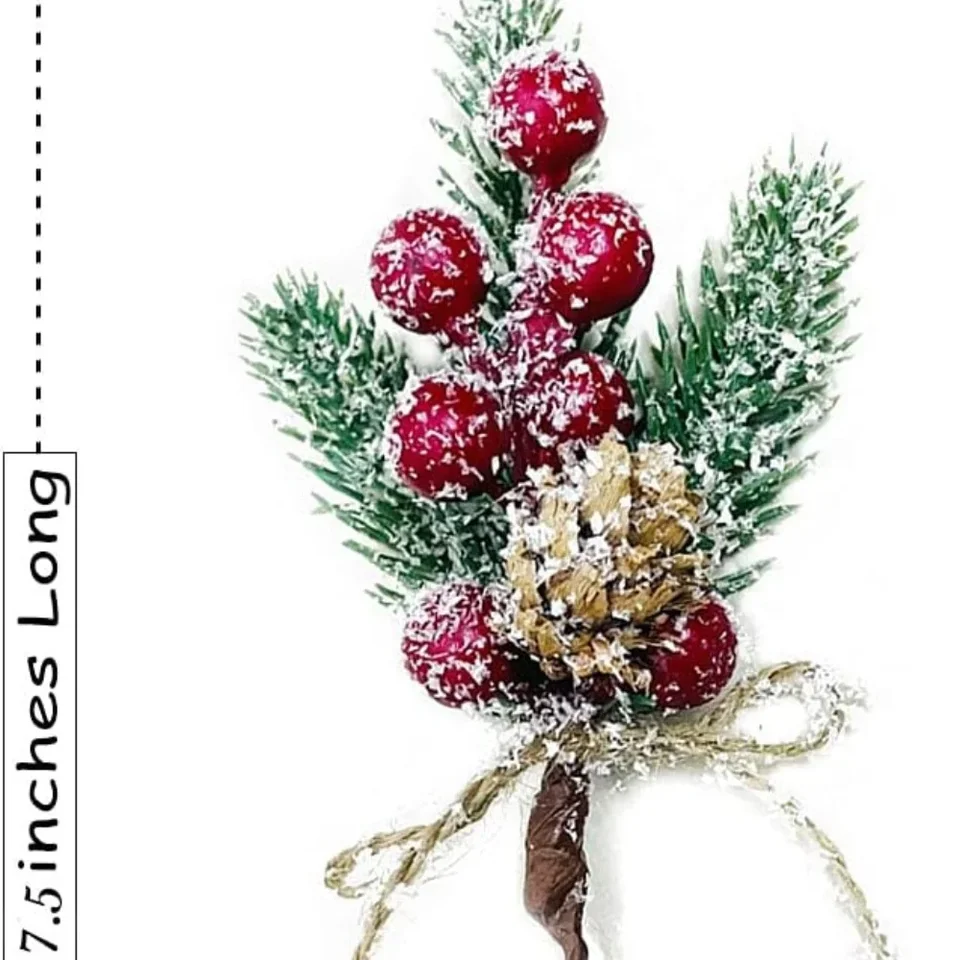 クリスマス用ミニ人工ホリーコーンピック、ホリーベリーの茎、花の