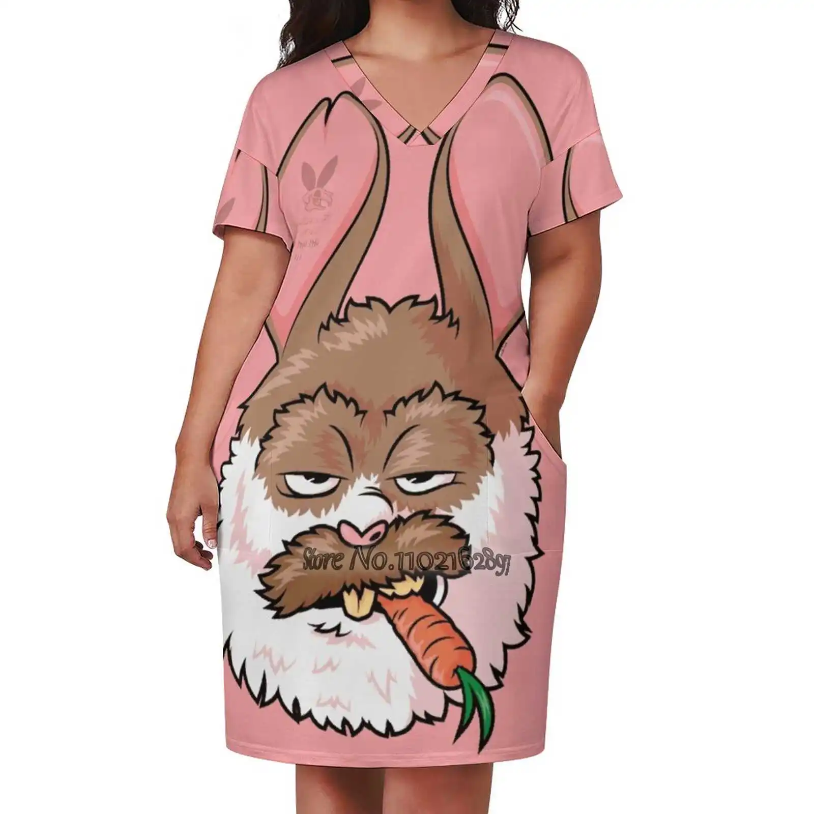 

Pet The Rabbit Not The Beard Fashion Street Dress Loose V-Neck Short Sleeve Skirt Casual Party Skirt 5Xl Bunny Rabbit Hare