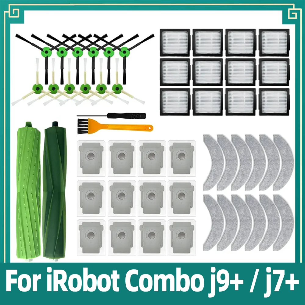 Robô Aspirador Acessórios Escova Lateral Principal Filtro Hepa Mop Pano Bolsa de pó Compatível para Irobot Combo j7 Plus j9 +
