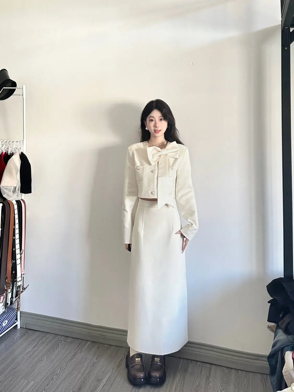 

Spring Elegant Pure Desire Style Socialite Long Sleeve Round Neck Cardigan Coat + Long Versatile Half Skirt Two-Piece Set Women