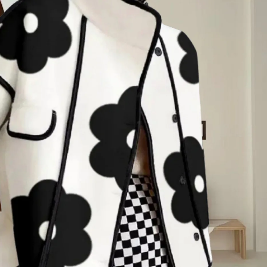 Vestes pour femmes printemps-automne, mode, imprimé floral noir, col haut, manches longues, boutonnées, manteaux décontractés, nouveauté
