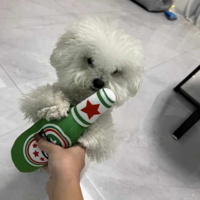 Funny Plush Dog Toys Beer Bottle Shaped Small Large Dogs Squeak Sound Clean Teeth Chew Toy Pets Interactive Playing Supplies 2