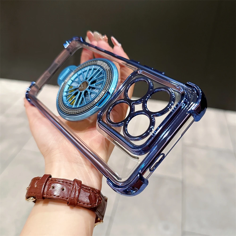 Luxury Plating Magnetic Shockproof Phone Case with Stand and Glass Lens Protection