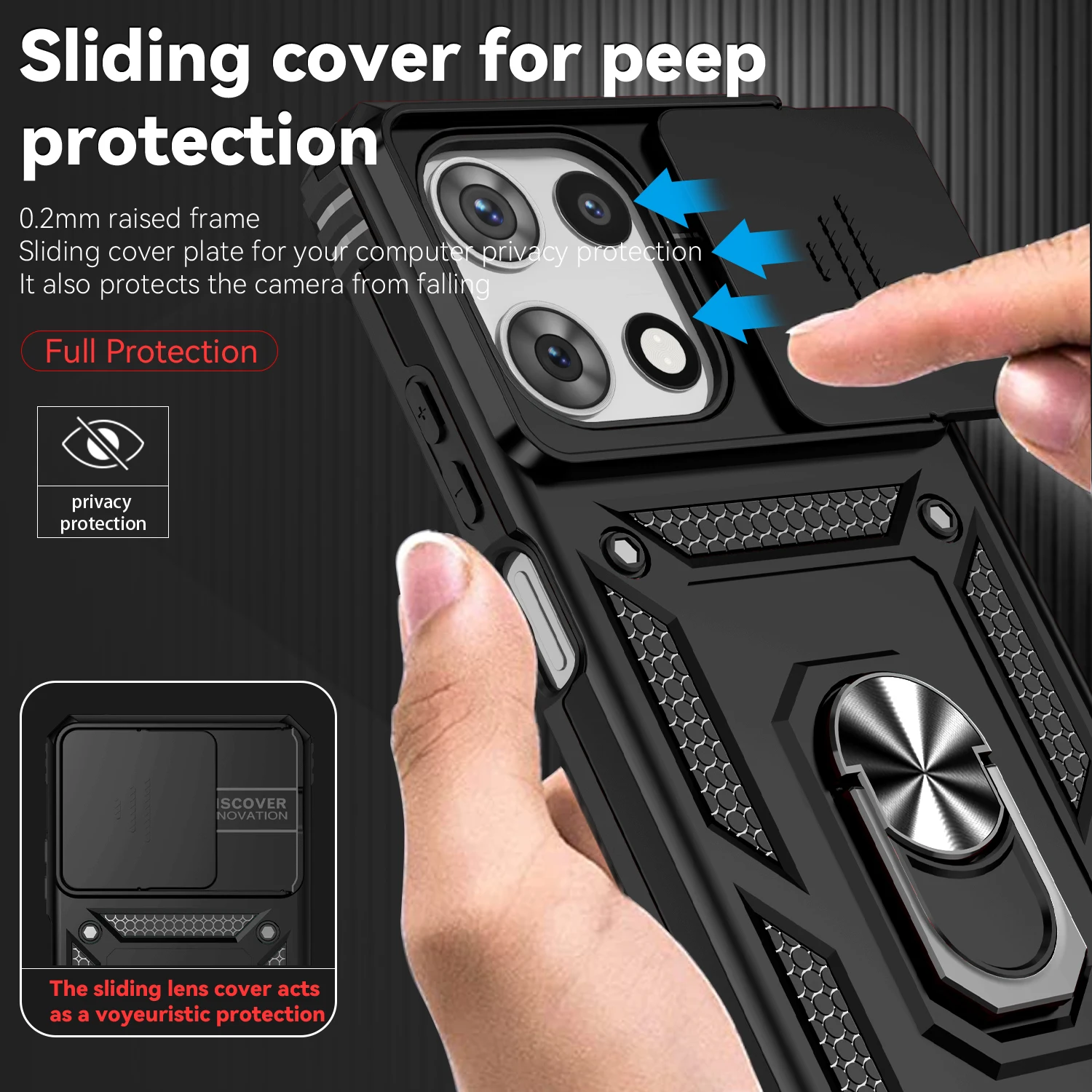360° Rotating Ring Stand Phone Case with Sliding Camera Lens Protector & Screen Protector - Shockproof & Magnetic Design