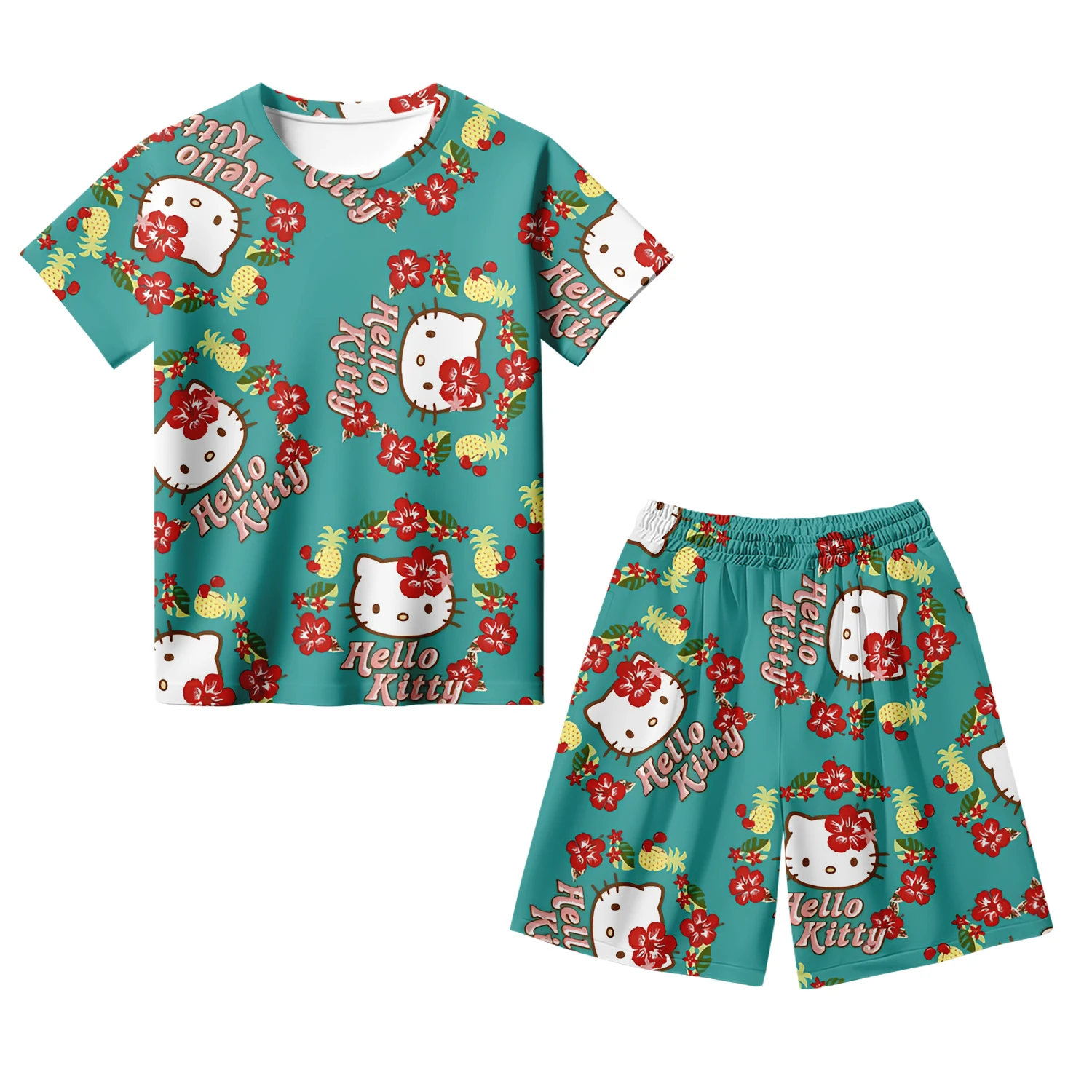 طقم تيشيرت وسراويل قصيرة الأكمام للأطفال طباعة ثلا...