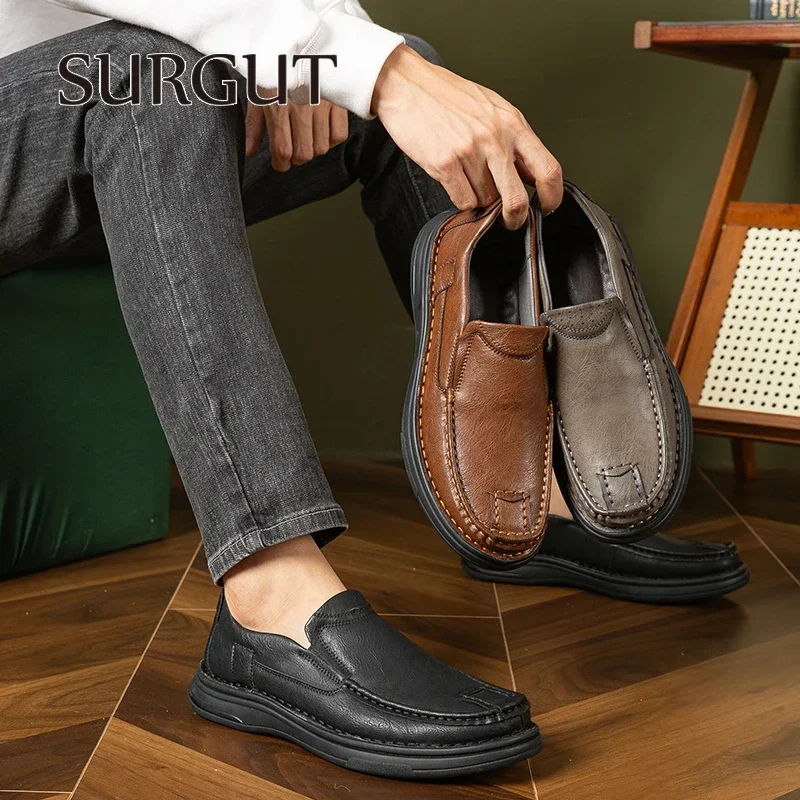 SURGUT Men's Casual Shoes Spring Autumn Genuine Leather Handmade Comfortable Men Lightweight Versatile Daily Shoes Size 38-46 5