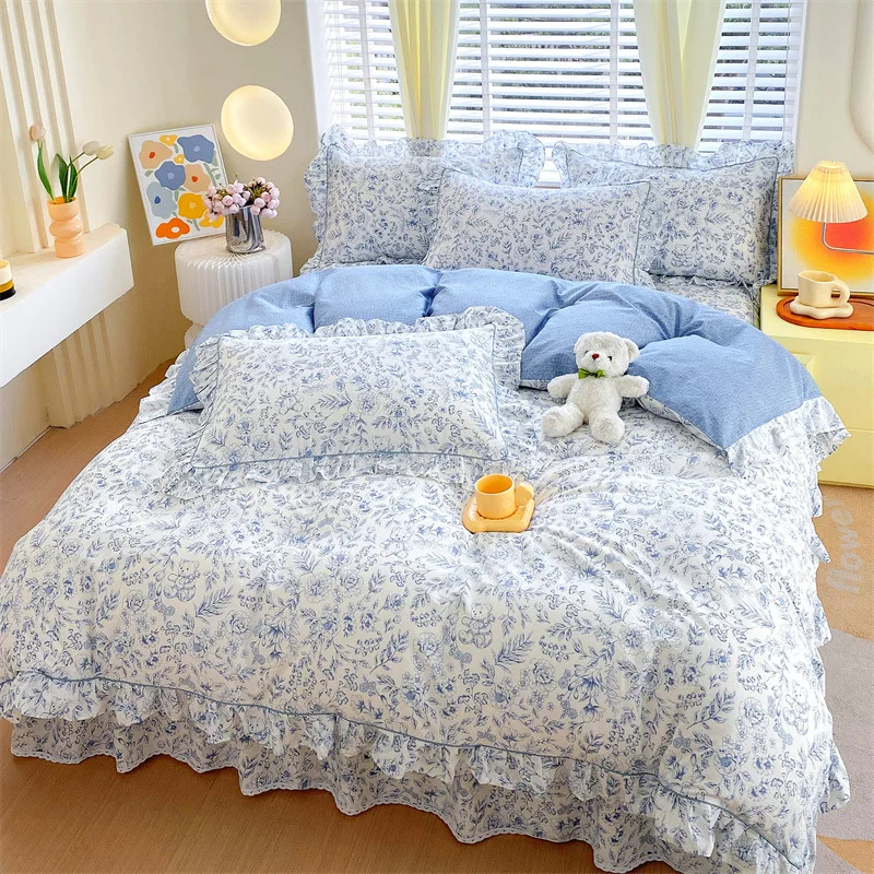 

Bonenjoy Duvet Cover 100% Cotton Quilt Cover Ruffles Comforter Cover Floral Style Bedding housse de couette (No Pillowcase)