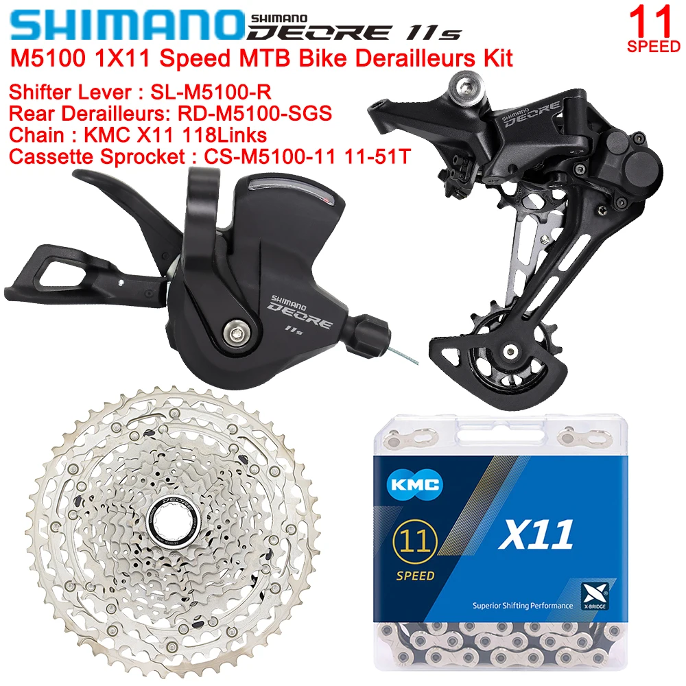 

SHIMANO Deore M5100 Groupset 1X11 Speed Derailleurs Kit for MTB Bike KMC Chain CS-M5100 11-42T/11-51T Cassette Kit Bicycle Parts