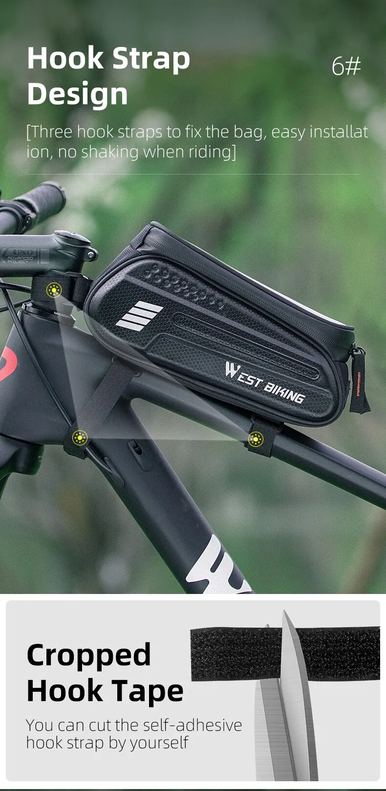 WEST RADFAHREN Fahrrad Oberrohr Tasche 1,5 L Touchscreen Radfahren Telefon Tasche Tragbare Wasserdichte Fahrrad Lenker Tasche Fahrrad Zubehör – Detail 9