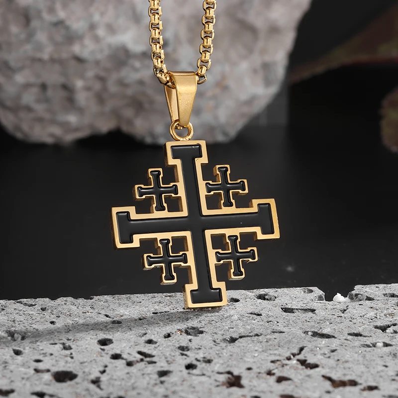Stainless Steel Medieval Jerusalem Crusader Cross Necklace Templar