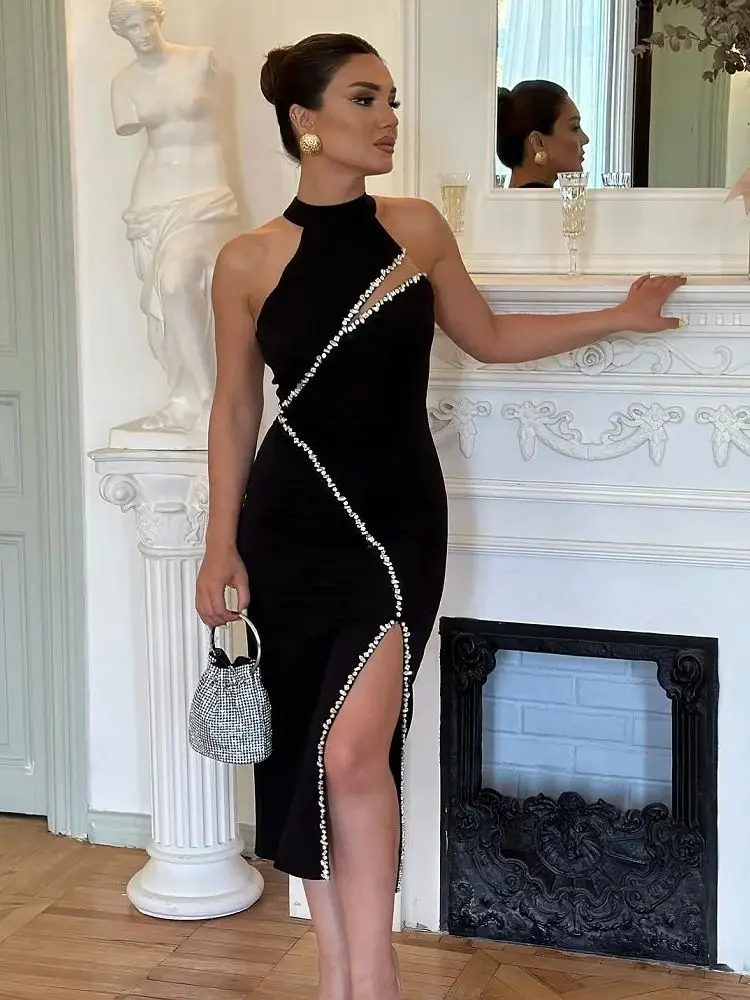 Chic Black Suede Pierced Ring Strap Dress SD02073