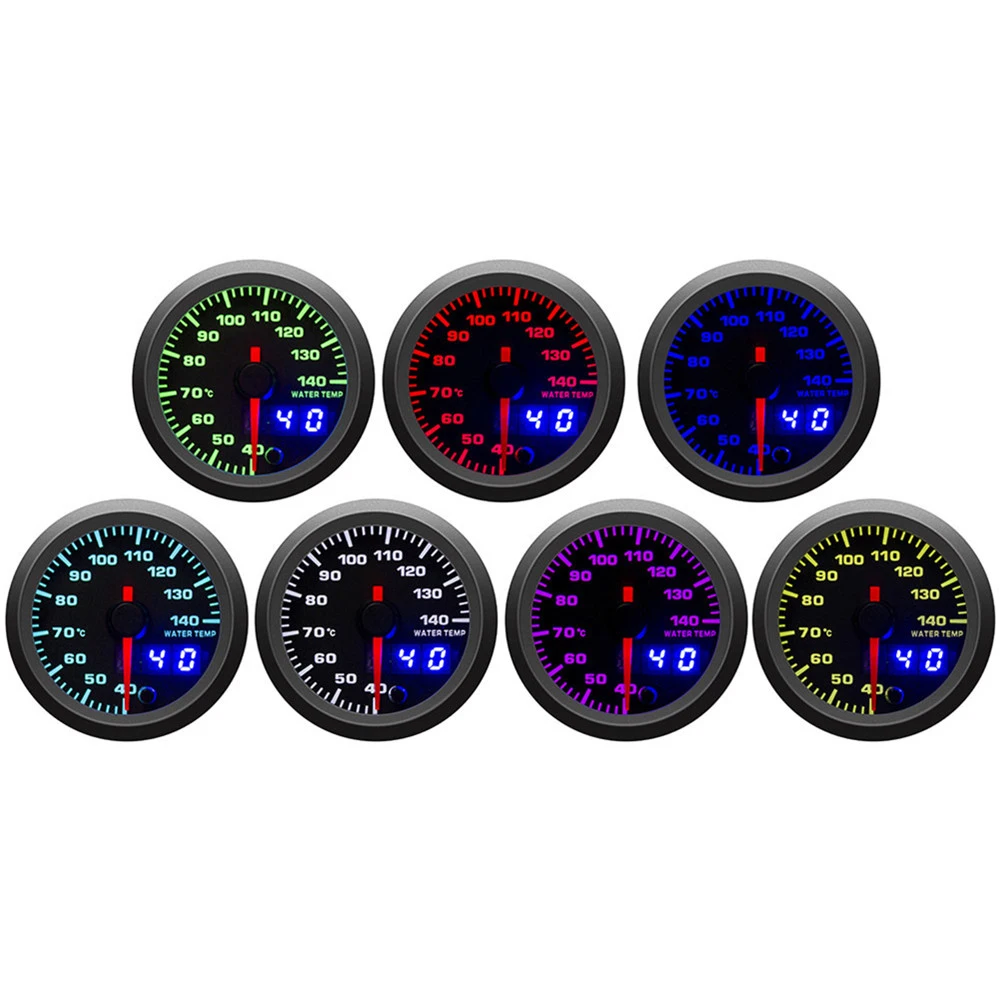 52mm Car Water Temperature Gauge 40~140 ℃ 7 Colors Backlight With Water Temp Sensor Water Temp Joint Pipe Sensor Adapter 1/8 NPT