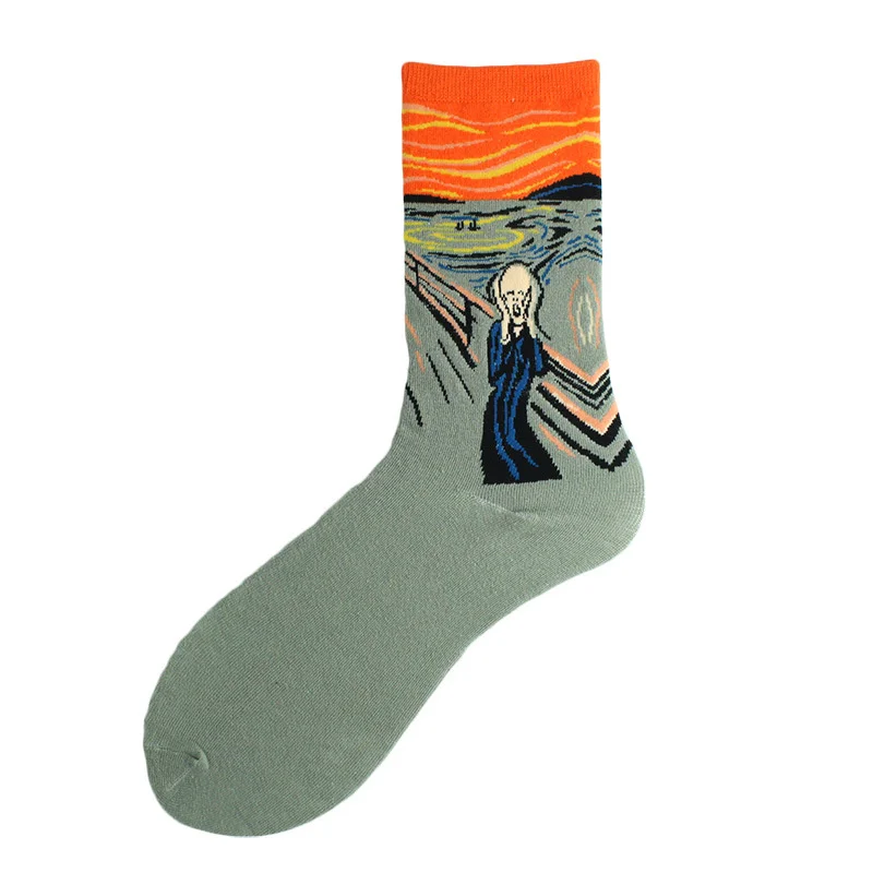 Street Style Men Skateboard Cotton Socks 10 Pairs/Set Colorful Famous Painting Art Thigh High Socks Men's Happy Long Socks