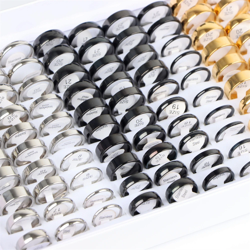 Großhandel Lose Bulk 50 stücke glatte Oberfläche Herren Edelstahl Schmuck Ringe für Frauen 4mm bis 8mm Mix-Stil – Detail 9