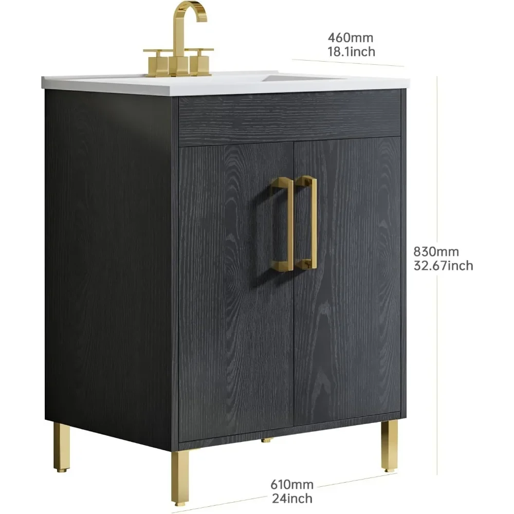 Fully Pre-Assembled 24 Inch Bathroom Vanity with Single Ceramic Countertop Sink Combo, 2 Soft Close Doors Bathroom Cabinet Set 3