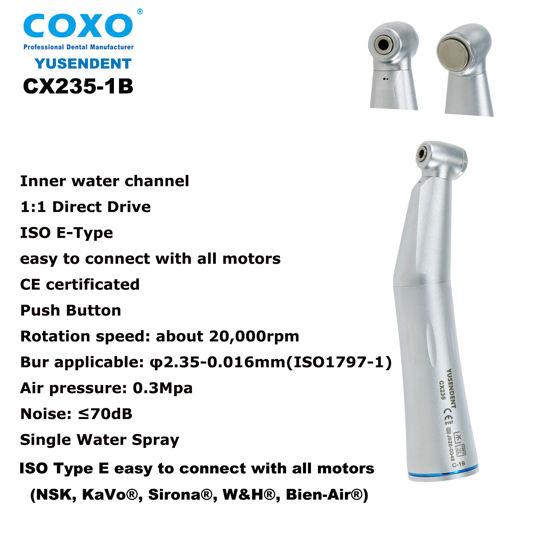 COXO 1:1, низкоскоростной внутренний наконечник турбины с прямым приводом, с обратным углом, подходит для NSK W & H Kavo