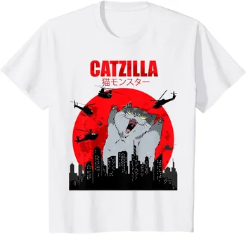 Funny Cute Art Japanese Cat Graphic for Cat Lover Catzilla T-Shirt Graphic T Shirts Women's Clothing Fashion 2