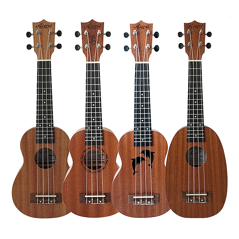 Ukulele Set Full Pack 21 Inch Soprano Spruce Mahogany ukulele With Dolphin Pineapple Design Ukelele Guitar With Bag Tuner Capo