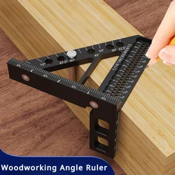 Carpenter Angle Ruler Aluminum Miter Triangle Hole Ruler Woodworking Square Protractor - 3D Multi Angle 45/90° Layout Measuring