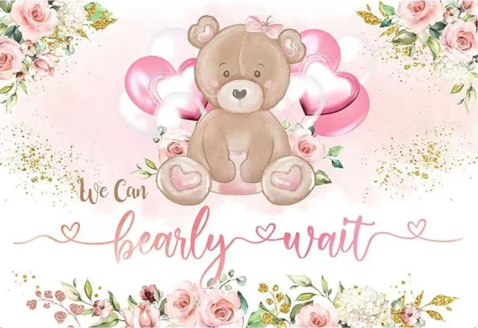 Bear Rose Floral Flower Baby Shower We Can Bearly Wait Fondali Forniture Per Feste Sfondi Per Studio Fotografico
