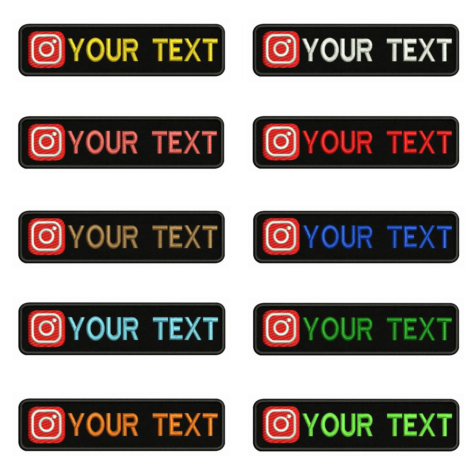 Instagram Logo 10X2.5cm Embroidery Custom Name Text Patch Stripes Badge Iron On Or Velcros Patches