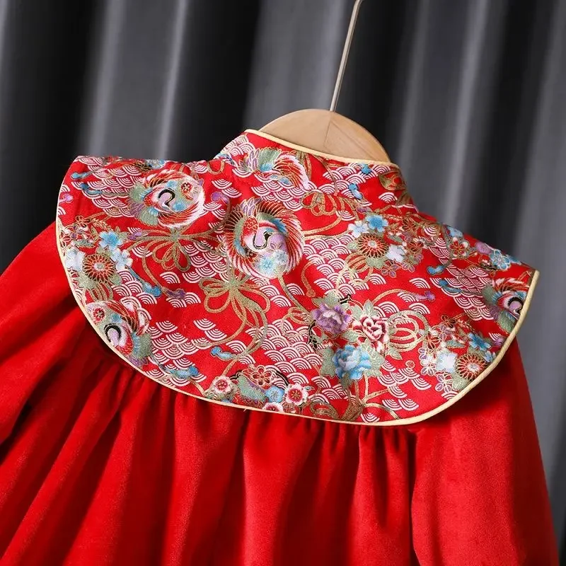 Vestidos Hanfu com bordado bonito para meninas do bebê, Cheongsam para crianças, roupas para aniversário, Natal e ano novo, presente do traje, 10 cores