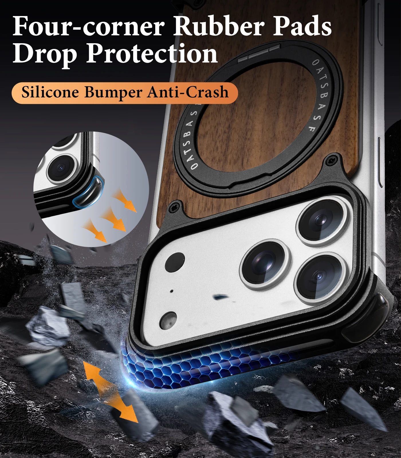 Eary Wooden Phone Case for iPhone 17 Pro Max 17 Pro for Magsafe Magnetic Stand 360°Rotatable Thicken Shockproof Protective Cover