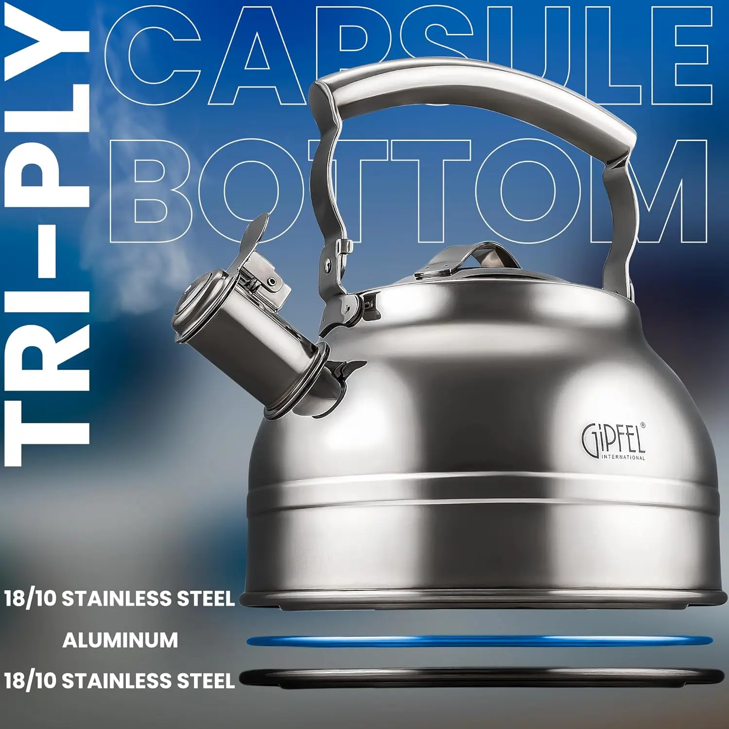 Food Grade Stainless Steel Teapot for Stove Top with Ergonomic Handle for Gas, Induction 4