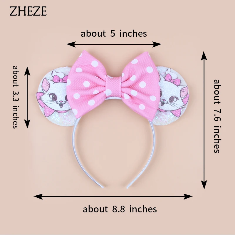 Disney Cartoon Series Orelhas Headband para Meninas, Lantejoulas Bow, Birthday Party Hairband, Festival Cosplay, Acessórios de Cabelo, Bonito, 2024