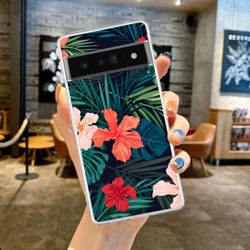 Clear Soft TPU Phone Case with Monstera Green Leaf Design
