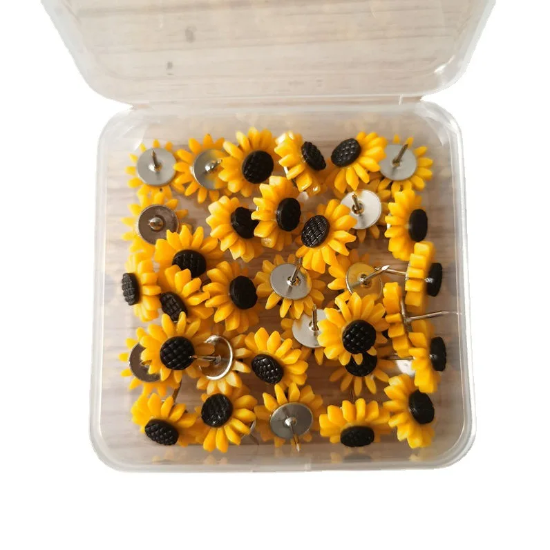 Push Pins Thumbtack Sunflower Shape Push Pins Thumb Tacks for Notice Board Cork Board Paper Photo Wall Studs Pins Sationery Office Supplie