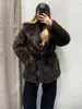 Vintage Luxury Faux Fur Women Coats Fashion Belt Lapel Full Sleeve Female Jacket 2024 Winter Street Loose Thicken Lady Outwears 2