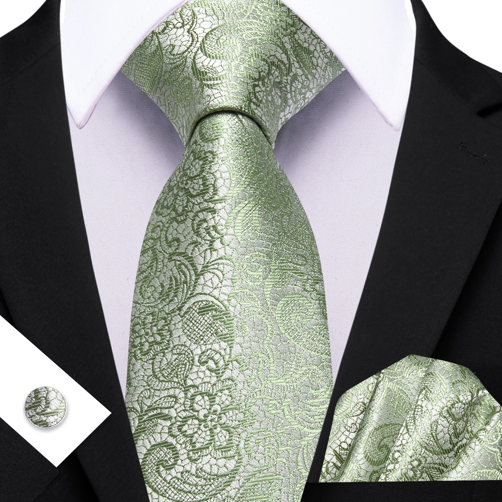 Herren-Krawatte, klassisch, rosa, schwarz, gelb, Blumenmuster, Jacquard, modische Krawatten, Einstecktuch, Manschettenknopf-Set, Hochzeit, Party, Event – Detail 8
