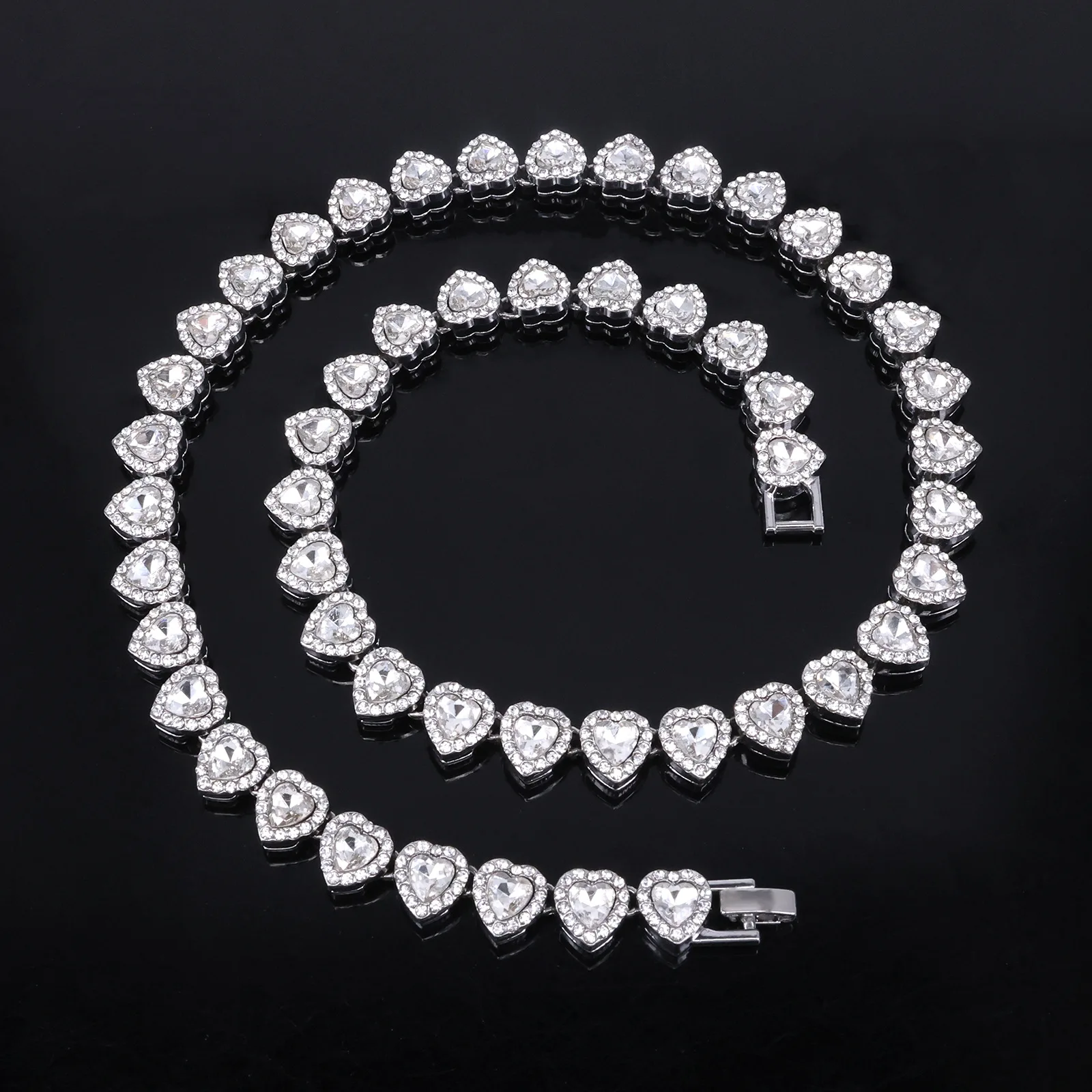 Yupsk 45CM/20CM Shiny Heart Rhinestone Hip Hop Rock Tennis Chain Bracelet Necklace for Women Men Trendy Jewelry Set Gift Image 8